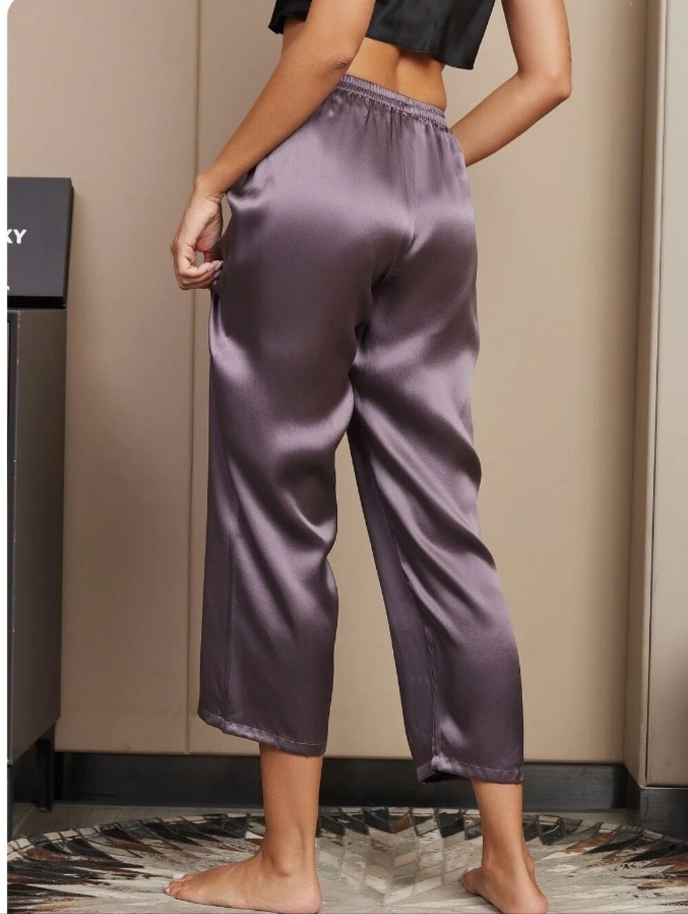 NWT SilkSilky 100% Silk Sleep Pants Cropped XS Purple Mauve Lounge Bottoms - Picture 15 of 16